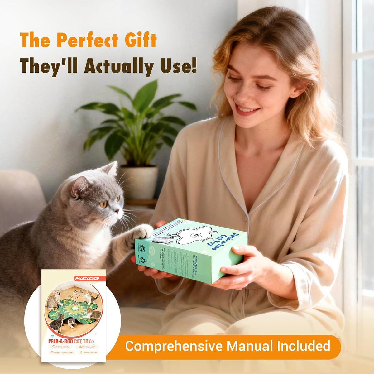 Interactive Indoor Cats Toy, Rechargeable Touch Automatic Hide and Seek Mat
