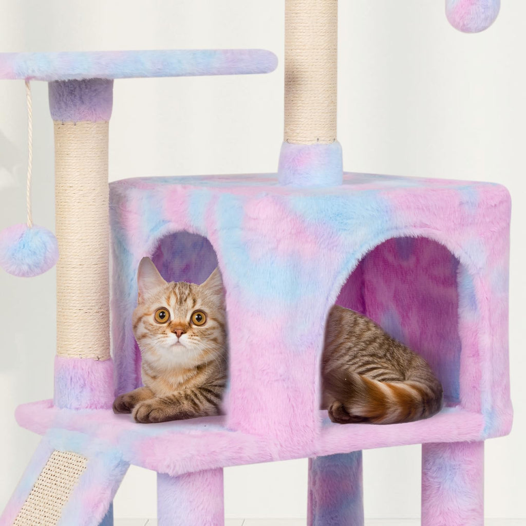 Cut Cat Tree Cat Tower Condo with Hammock Kittens Scratching Post Rainbow