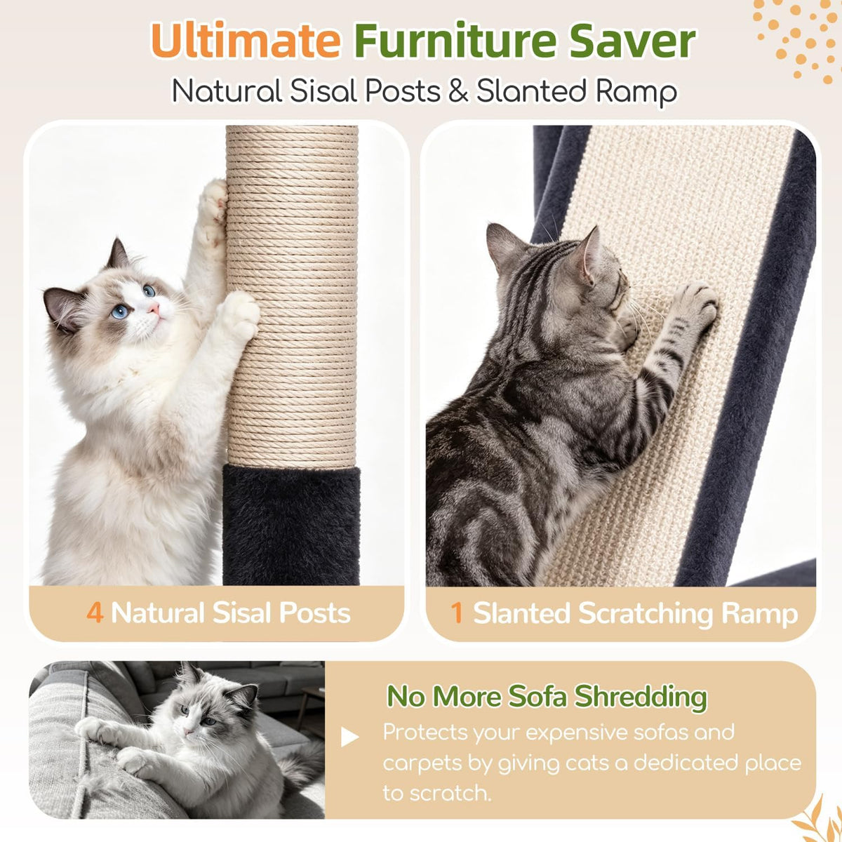 Globlazer Heavy Duty Cat Tree Tower for Large Indoor Cats, F52J, Dark Grey