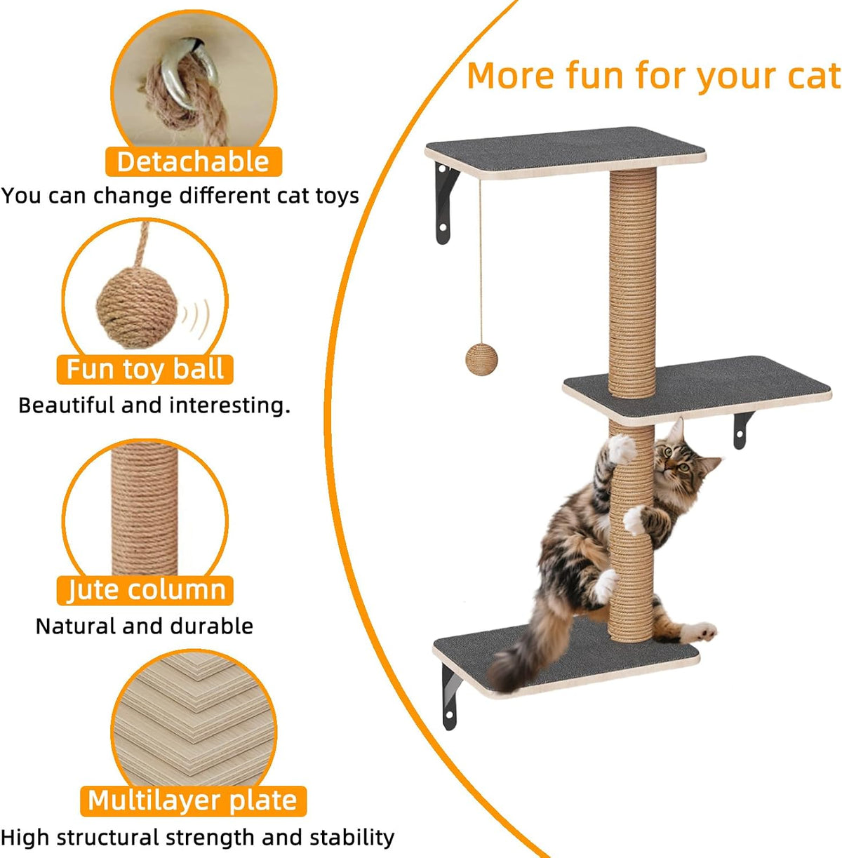 5-in-1 Cat Wall Shelves Set with Hammock, Wall-Mounted Cat Furniture Includes Condo, Bridge, Ladder & Steps for Indoor Cats, Safe & Stable (Gray)