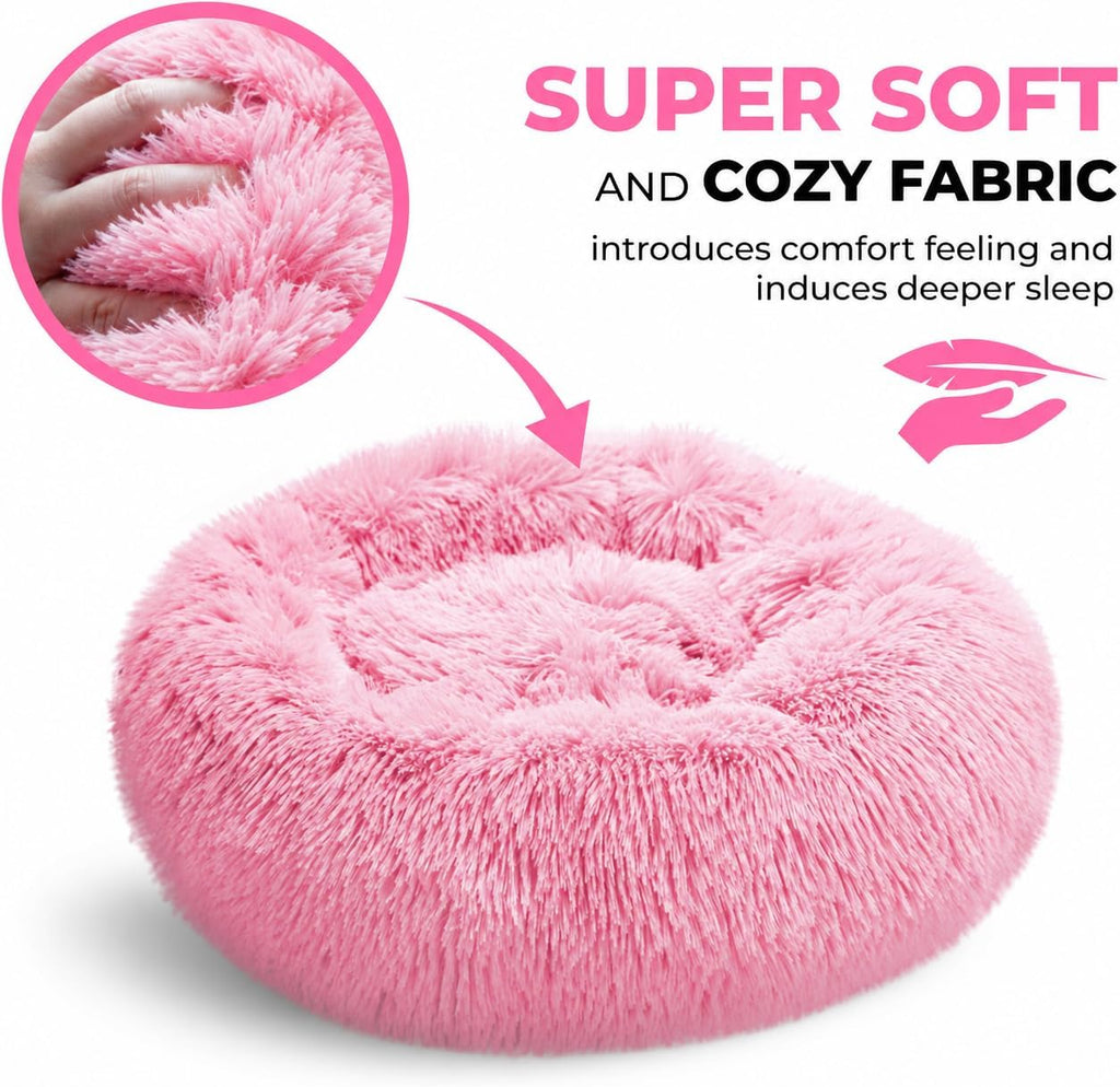 Whiskers & Friends Cat Beds for Indoor Cats, Fluffy Pink Cat Bed Small Dog
