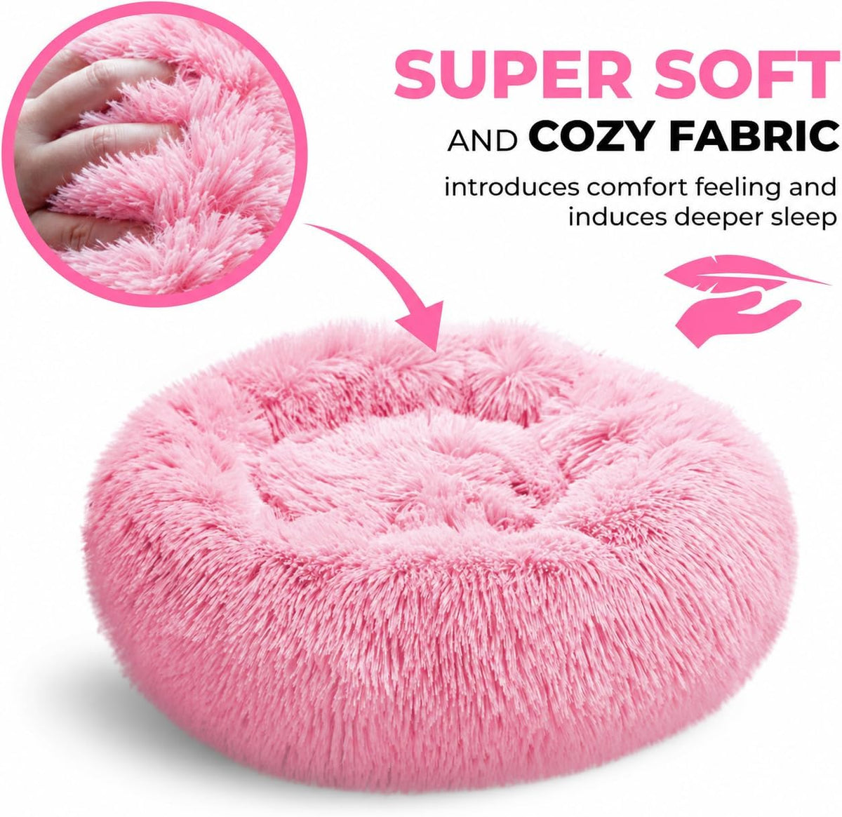 Whiskers & Friends Cat Beds for Indoor Cats, Fluffy Pink Cat Bed Small Dog