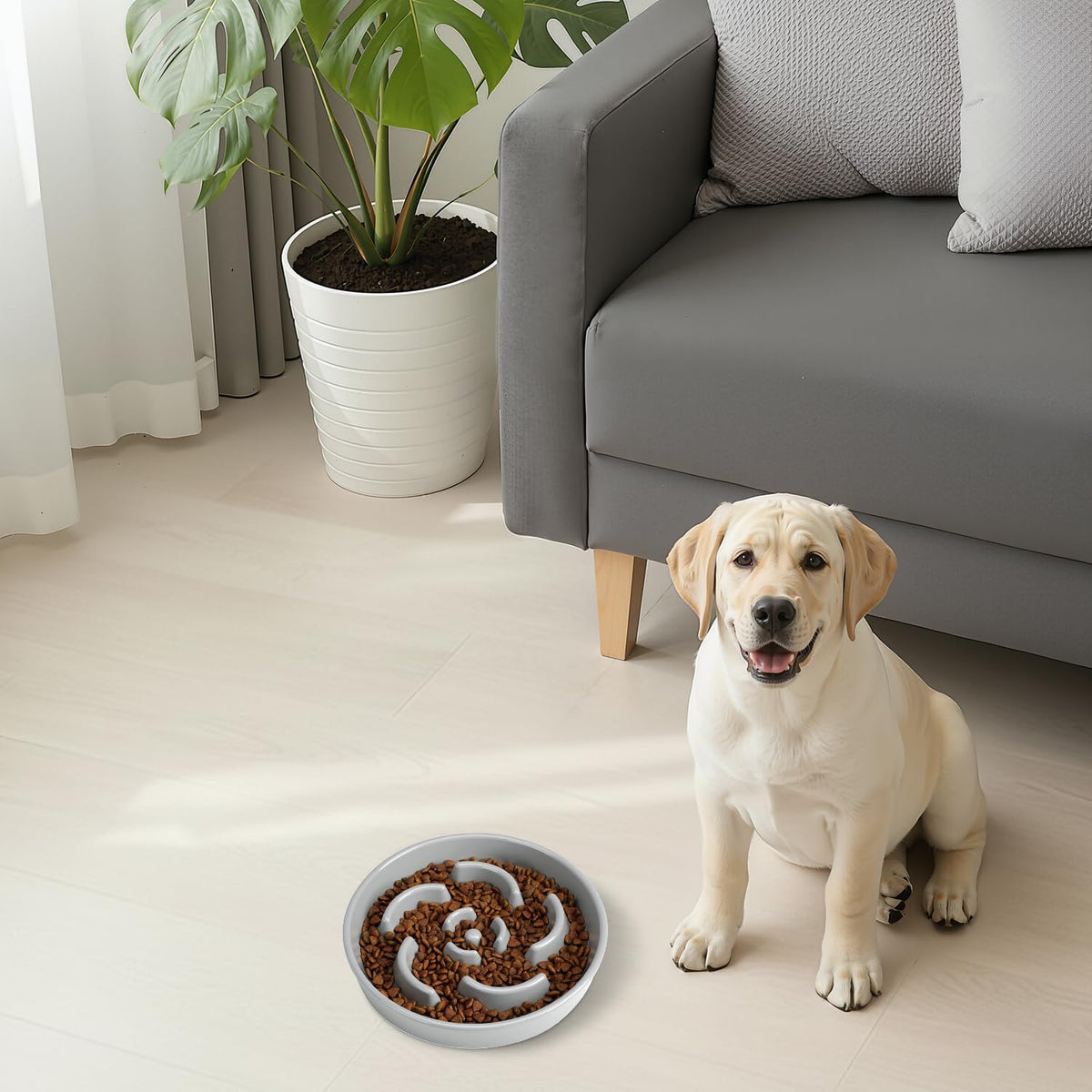 Ceramic Slow Feeder Dog Bowl, 2 Cups Maze Puzzle Dish to Slow Down Eating