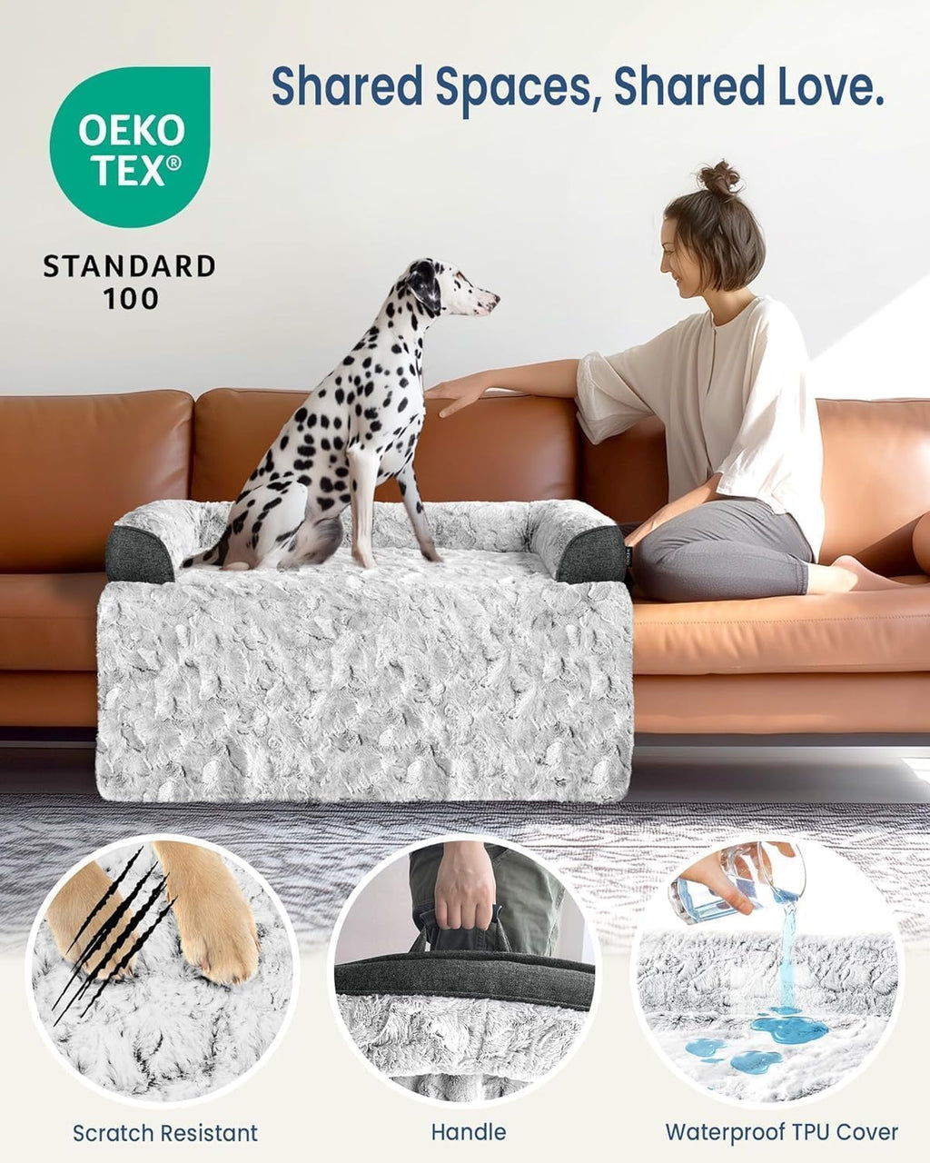 Calming Dog Bed for Couch with Cozy Raised Edge, 53x39 Inch, Grey