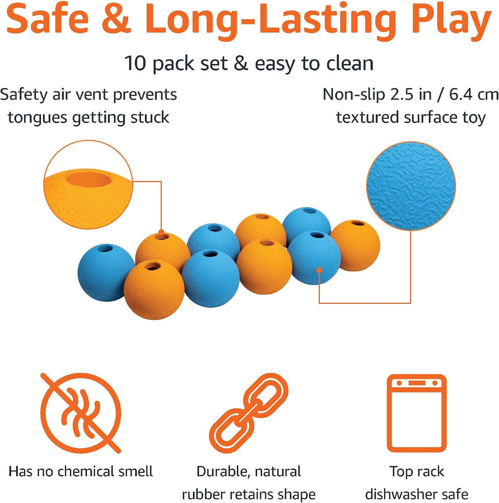 Amazon Basics Interactive Bouncy Durable Rubber Dog Toy Balls, 2.5 inch, Multi-Color Blue/Orange, Pack of 10