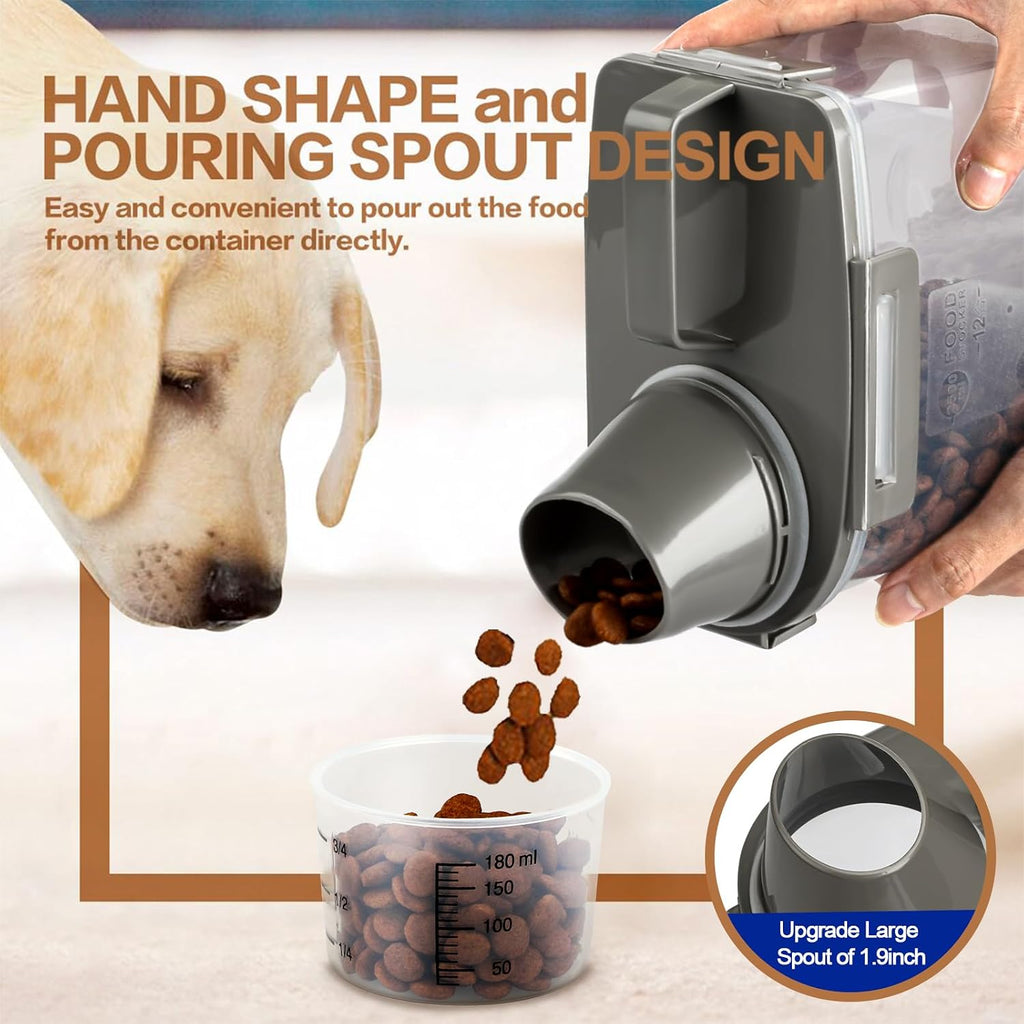TIOVERY Upgraded Dog Food Storage Container Small, Cat Food Container Airtight, Pet Food Container Dispenser with Pour Spout, Measuring Cup and 4 Seal Buckles for Dogs, Cats, Birds (Grey) 