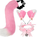 Cat Ears and Tail,Wolf Fox Ears Long Tail and Bell Lace Choker Set for Halloween,Animal Cosplay Party Costume