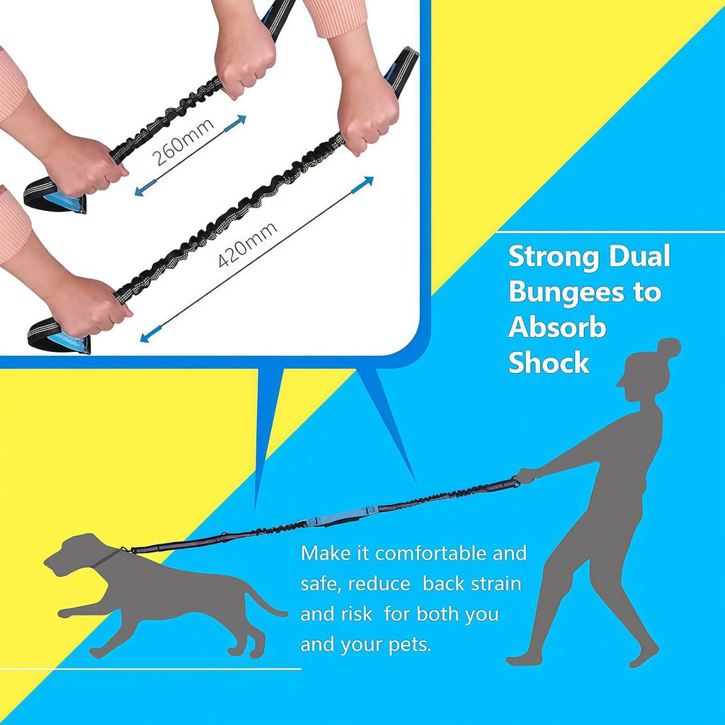Uppetly Hands Free Dog Running Leash with Adjustable Waist Belt, Dual Handle Elastic Bungees Retractable Rope for Small and Medium Dogs, Reflective Stitches for Walking Hiking Biking (Medium, 8-25lb)