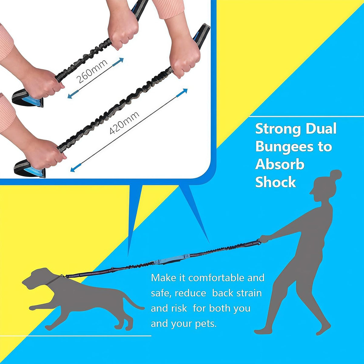 Uppetly Hands Free Dog Running Leash with Adjustable Waist Belt, Dual Handle Elastic Bungees Retractable Rope for Small and Medium Dogs, Reflective Stitches for Walking Hiking Biking (Medium, 8-25lb)