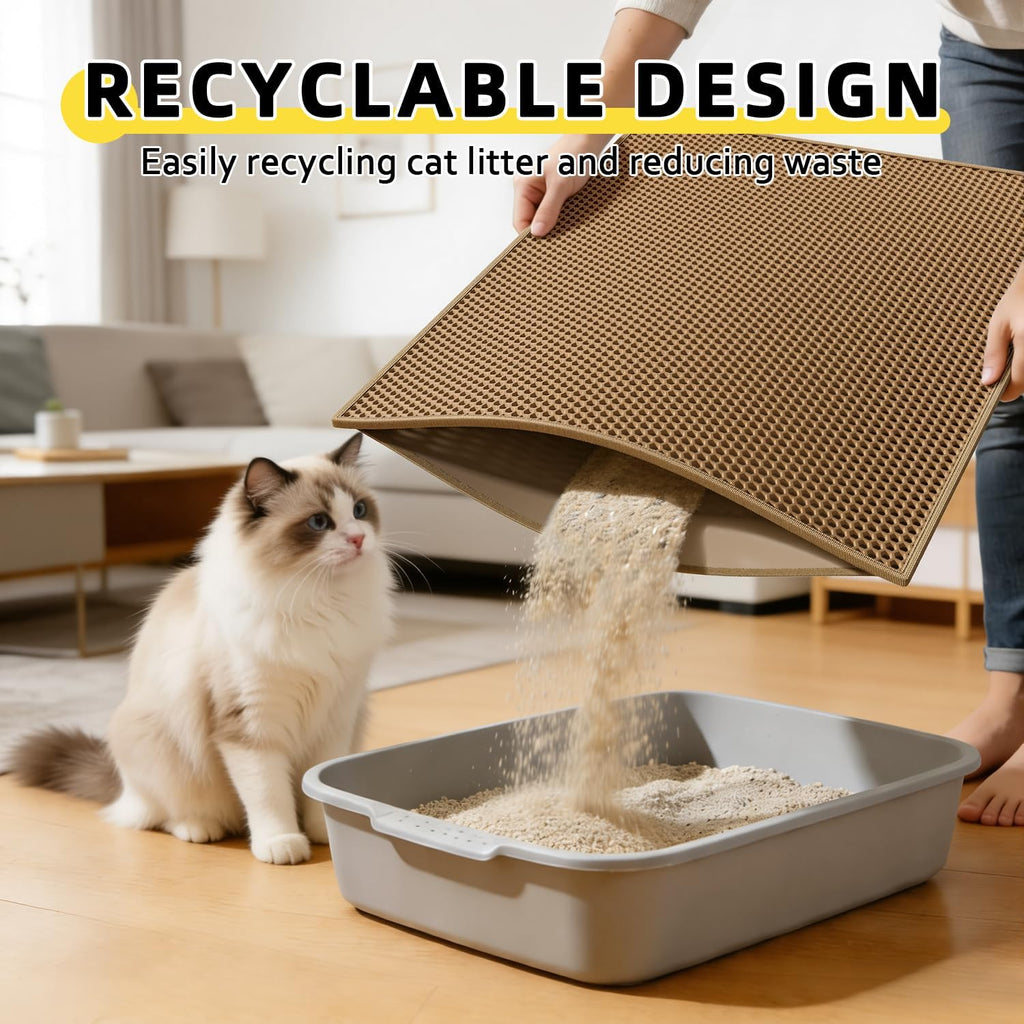 Cat Litter Mat, 30"x24", Waterproof, Easy to Clean (Brown-1Pack) | Double-Layer Honeycomb for Effective Litter Trapping, Premium Durable EVA, Non-Slip, Paw-Friendly Soft Surface