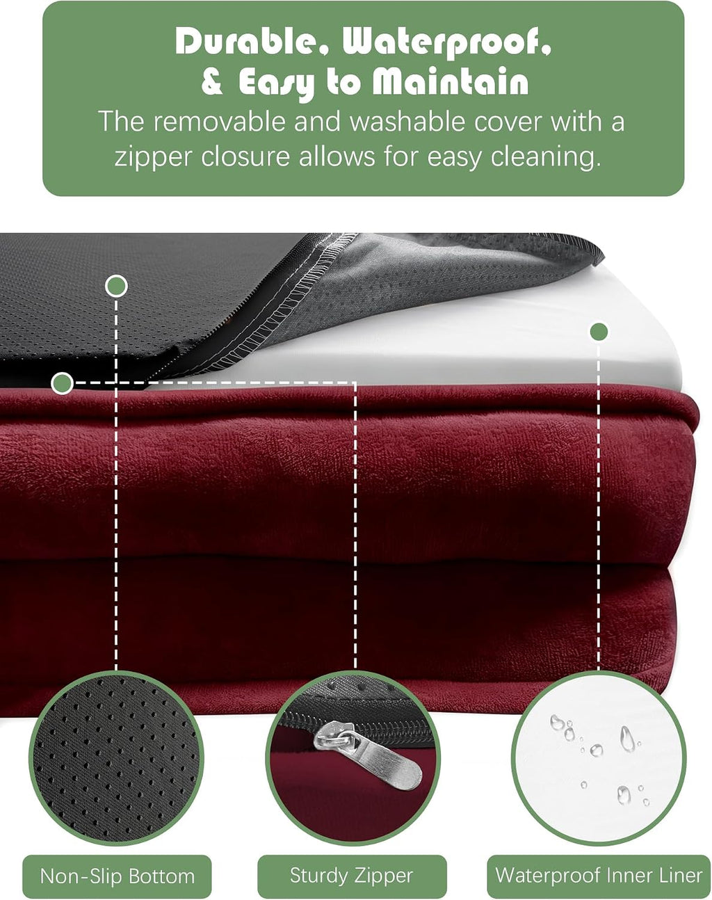 Spotted Play Orthopedic Dog Bed with Sides - Sofa Beds for Extra Large Dogs, Supportive Foam Pet Couch Bed with Washable Removable Cover, Waterproof Lining and Non-Slip Bottom, Burgundy - XL