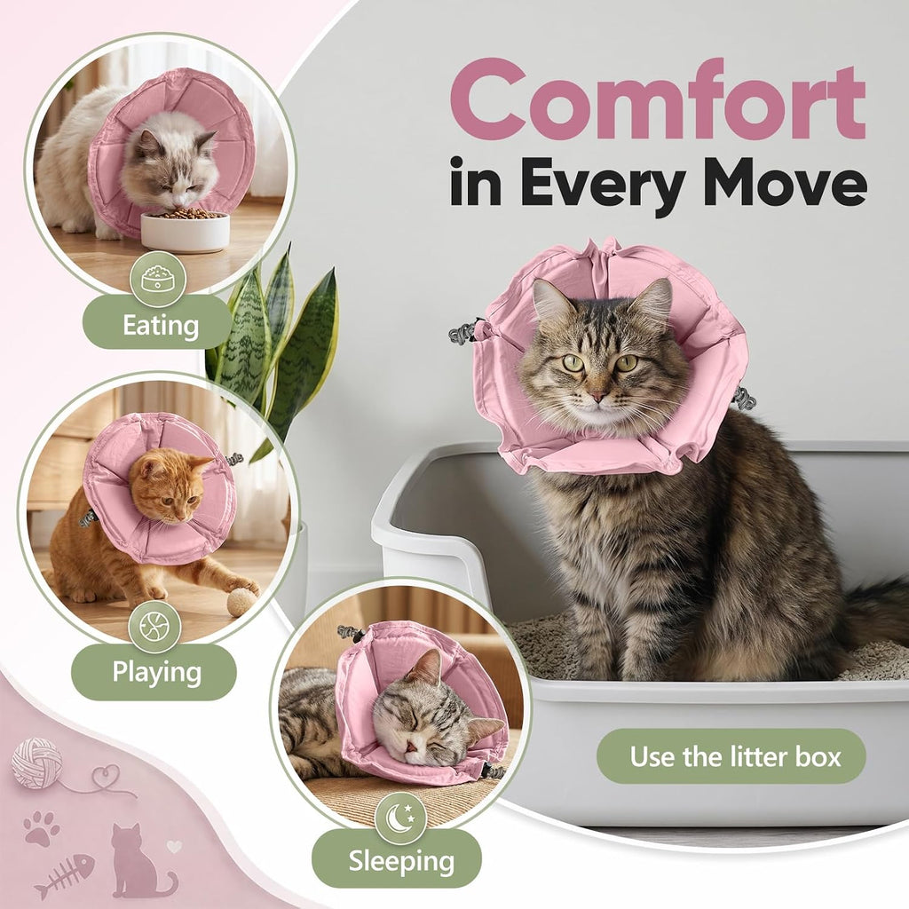 Cat Cone Collar Soft, Adjustable Elizabethan Collar for Cats to Stop Licking, Comfortable Lightweight Kitten Cone for Wound Healing and Surgery Recovery,Pink,M
