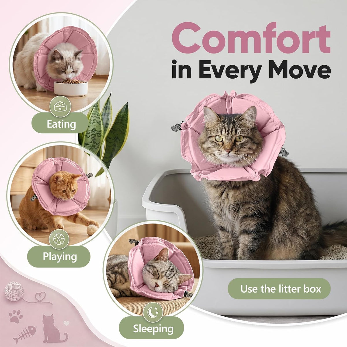Cat Cone Collar Soft, Adjustable Elizabethan Collar for Cats to Stop Licking, Comfortable Lightweight Kitten Cone for Wound Healing and Surgery Recovery,Pink,M