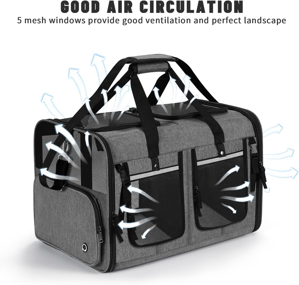 Cat Carrier for 2 Cats, Foldable Double Cat and Dog Carrier, Small to Medium Size, 2 Front Zippered Compartments,Two Pets Carrier for Travel,Mulitple Cat Carrier (Dark Gray with Flat Pocket)