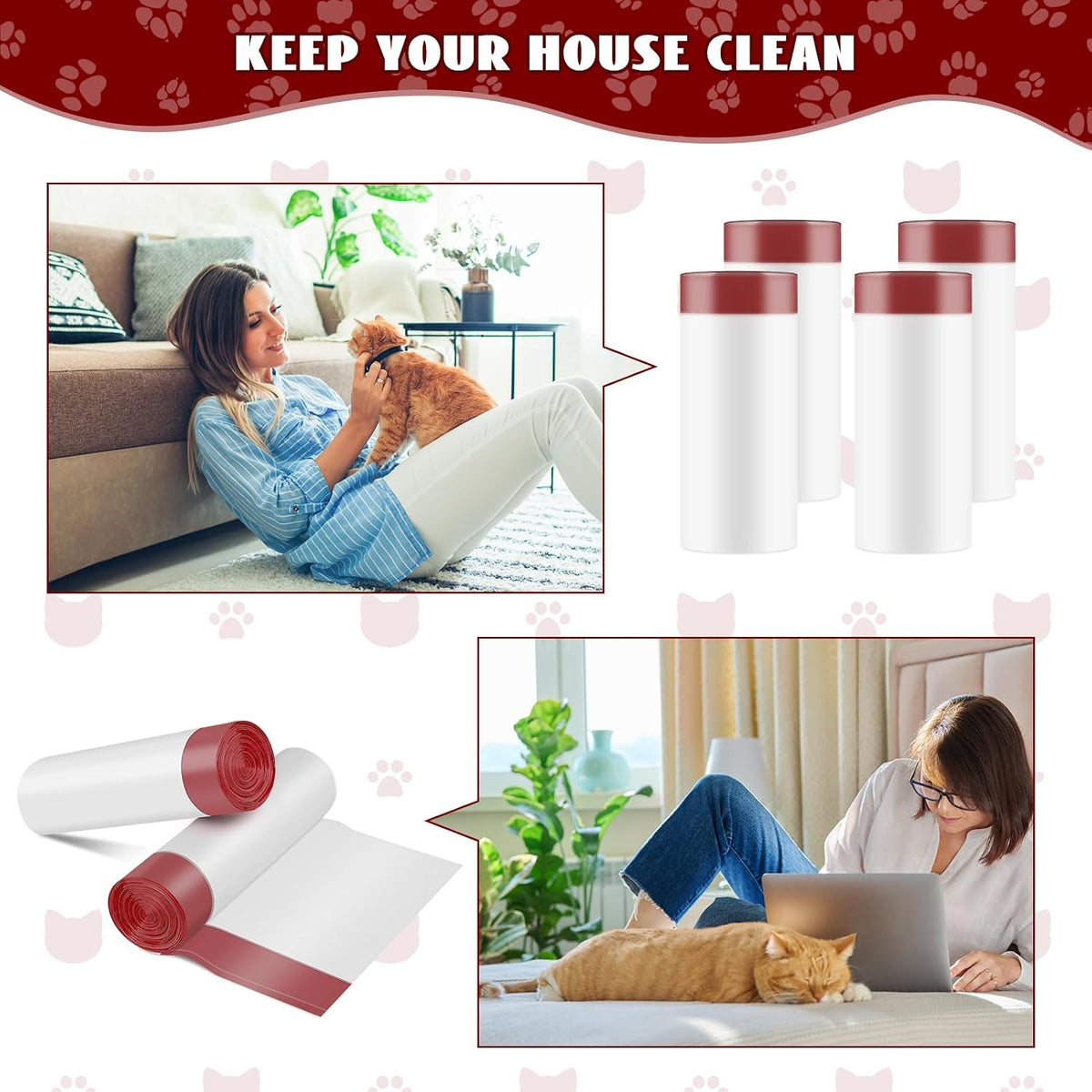 80 Count Self-Cleaning Litter Box Liners for MeoWant MW-SC01/MW-SC02, Extra-Thick Drawstring Trash Bags 17.7x19.68 in, Odor-Proof Cat Waste Disposal