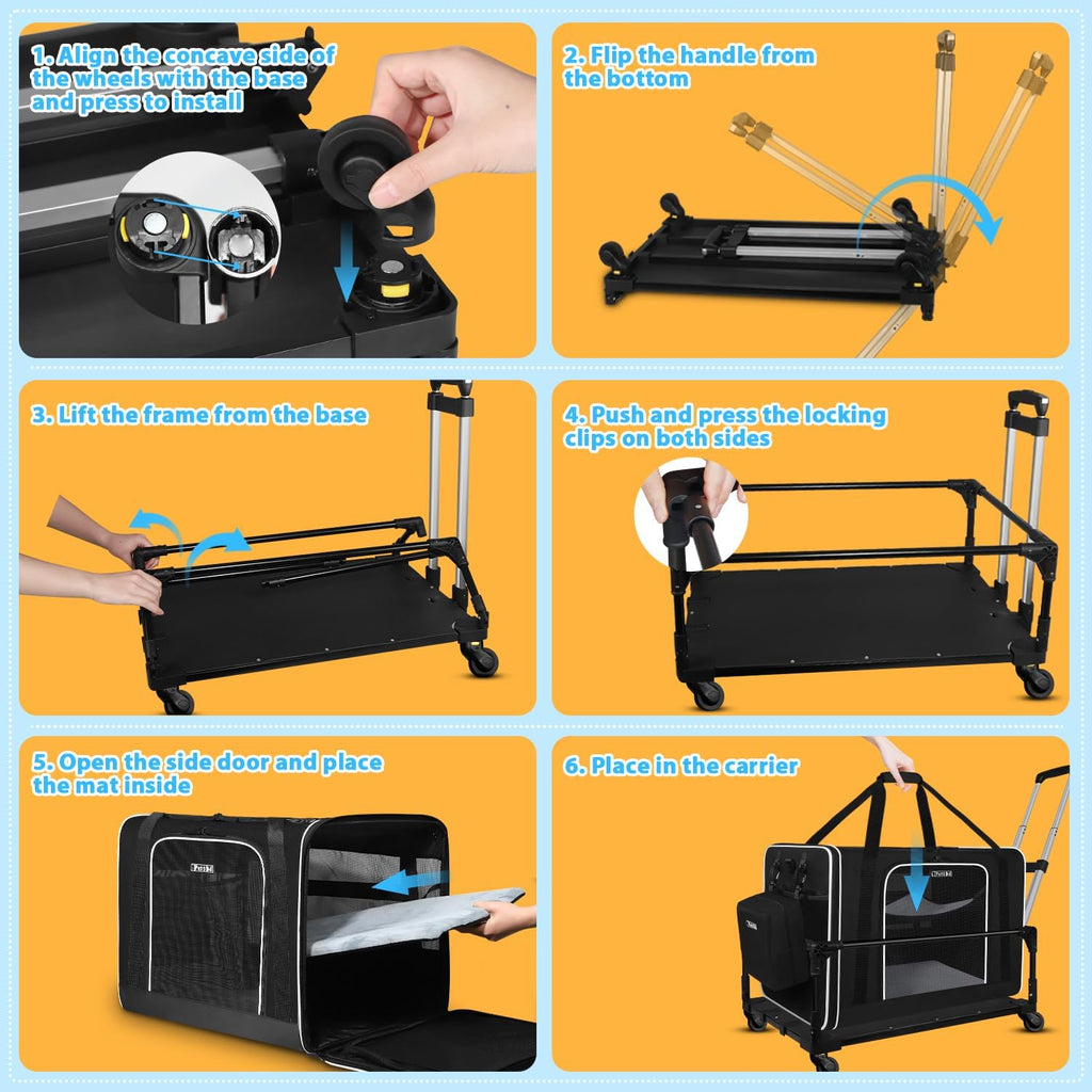 Petskd Side Expandable Extra Large Cat Carrier with Litter Box and Wheels