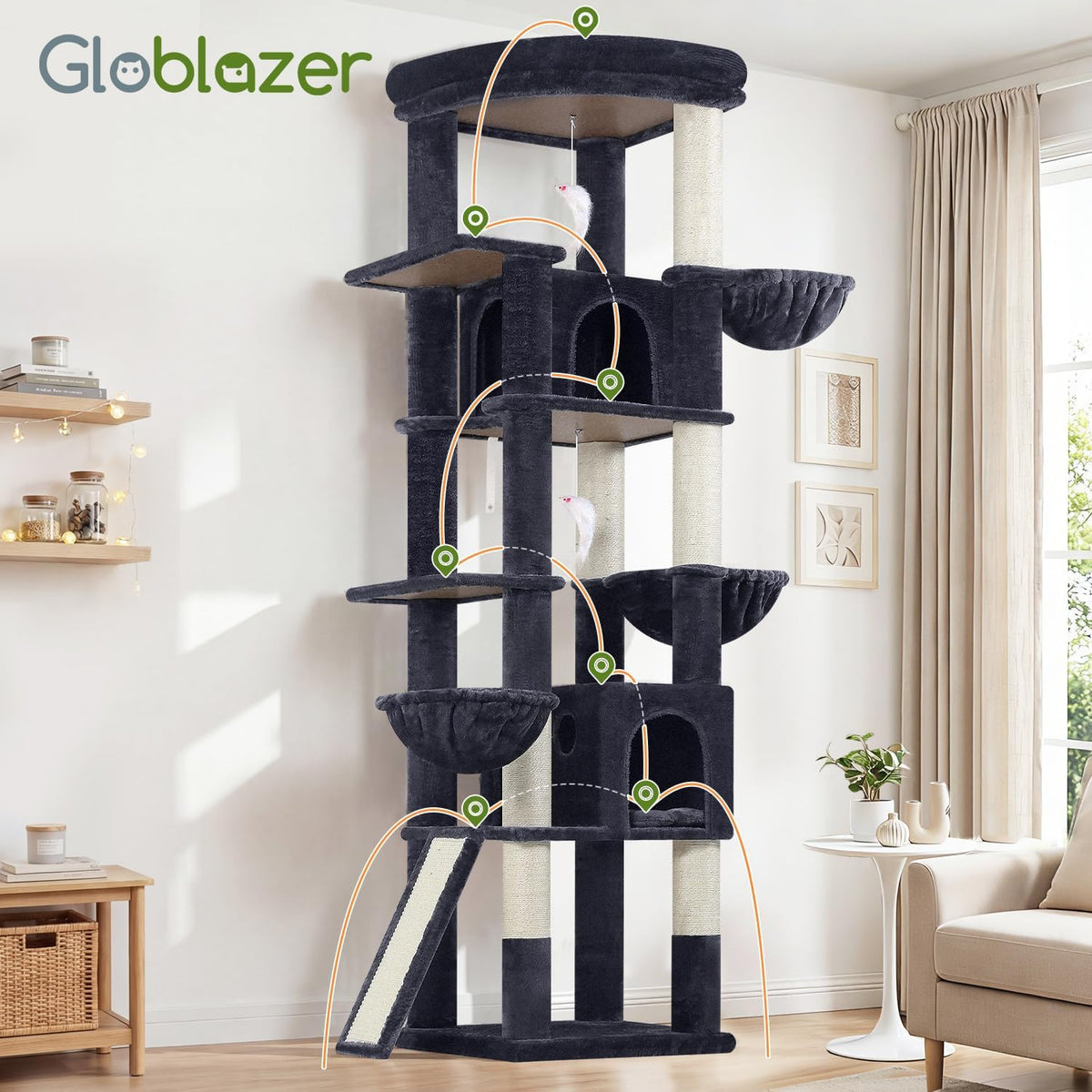 Globlazer Extra Large Cat Tree for Indoor Multiple Cats, S78G, Dark Grey