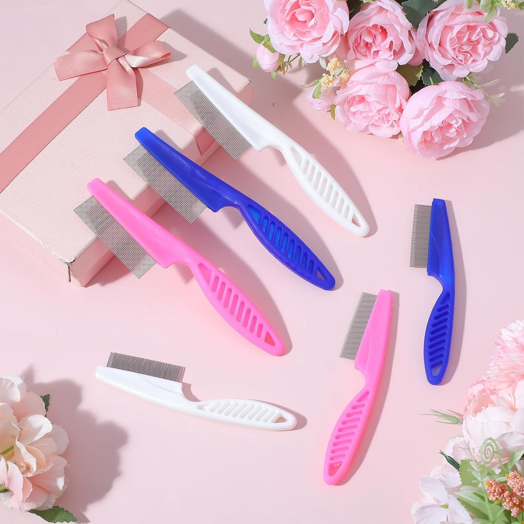 48 Pcs Dog Flea Comb Set for Dogs and Cats, Flea Combs for Cats with Stainless Steel Teeth, 2 Sizes in Pink, Blue, White, Grooming Tool for Pet Hair Detangling