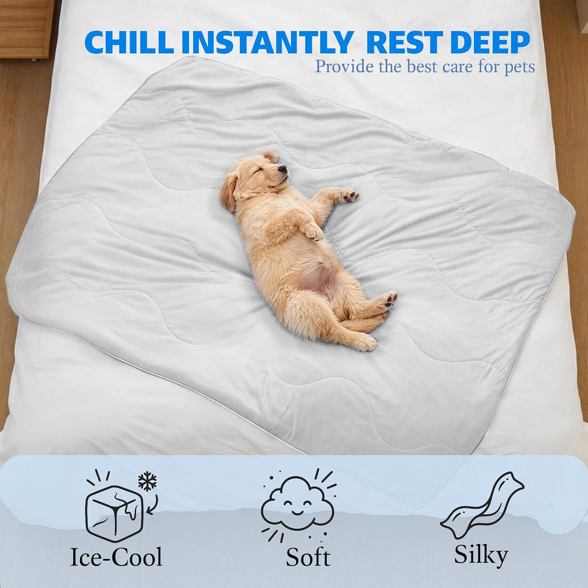 Cooling Blanket for Dogs. Dog Cooling Blankets for Large Dogs, Breathable Cooling Fabric, Cold Washable, Cooling Dog Blanket Durable Scratch-Resistant Soft Fabric for All Seasons, Light Gray