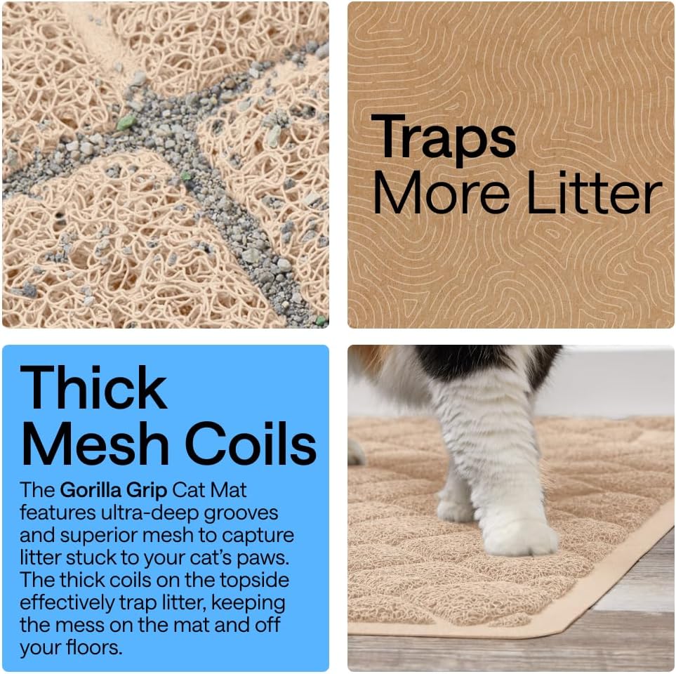 GORILLA GRIP Cat Litter Mat, Coiled Mesh Trapping Mats, 17x11 Beige