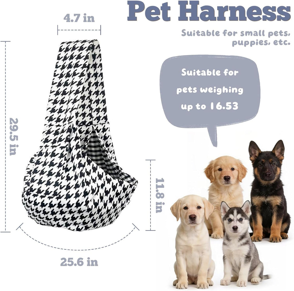 Dog Sling Carrier for Small Dogs and Cats 5–16 lbs, Puppy Carrier Sling with Safety Hook and Storage Pocket, Hands Free Pet Carrier Purse for Travel, Walking, Shopping (Houndstooth)