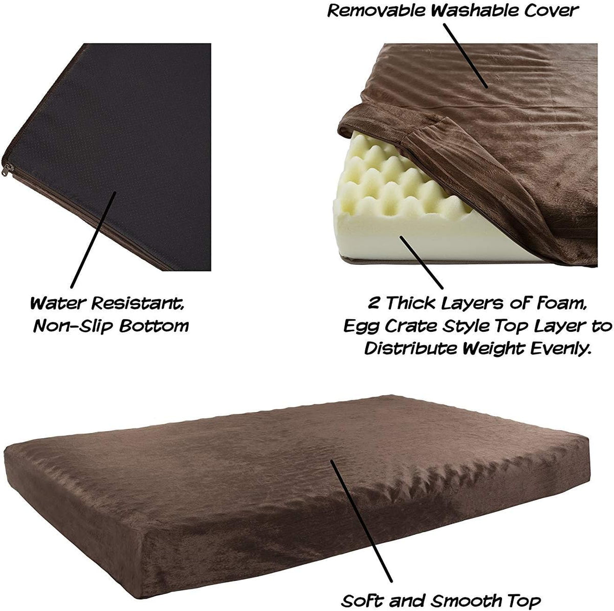 Orthopedic Dog Bed - 2-Layer Pet Bed for Floor, Kennel, or Crate with Removable Washable Cover - 46x27 Dog Bed for Large Dogs by PETMAKER (Brown)