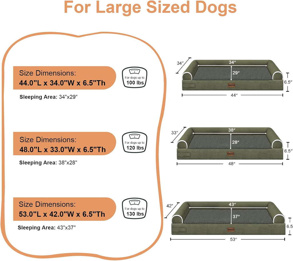 NANUYA Orthopedic Dog Bed for Jumbo Dogs, 53 x 42 Inch, Dark Green