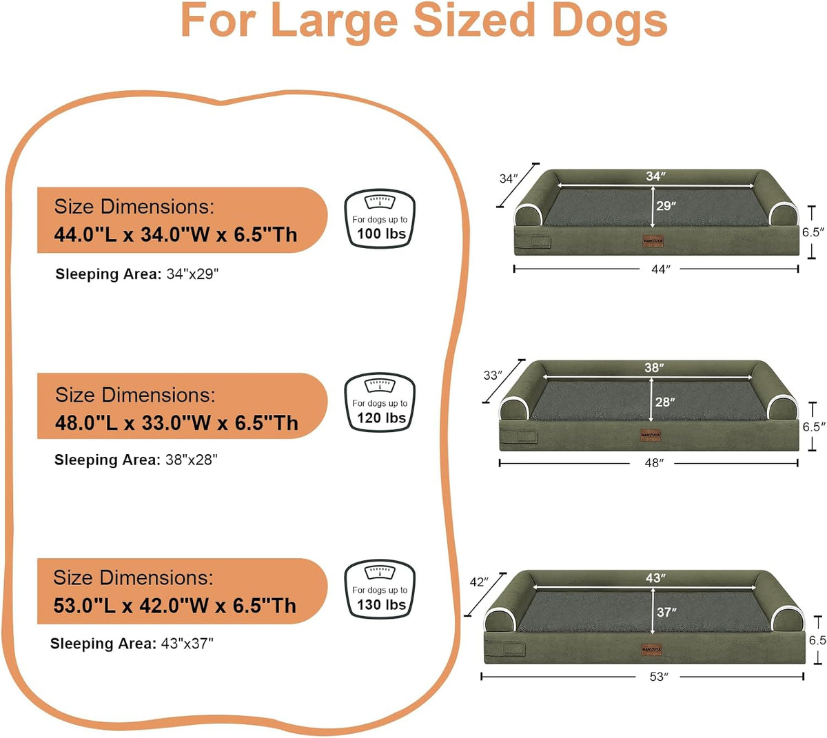 NANUYA Orthopedic Dog Bed for Jumbo Dogs, 53 x 42 Inch, Dark Green