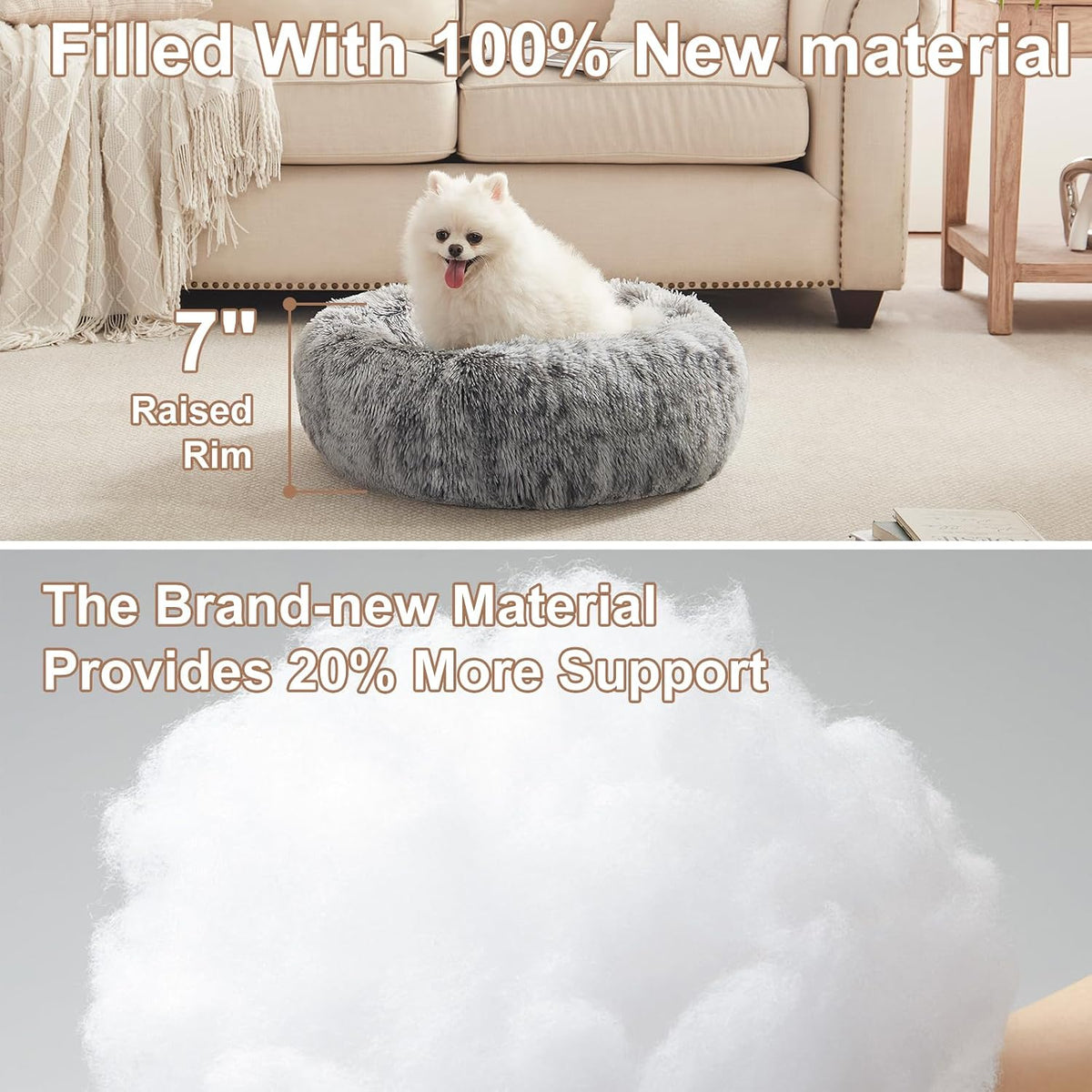 23 inches Faux Fur Fluffy Donut Dog Bed for Small Dogs,Dark Grey