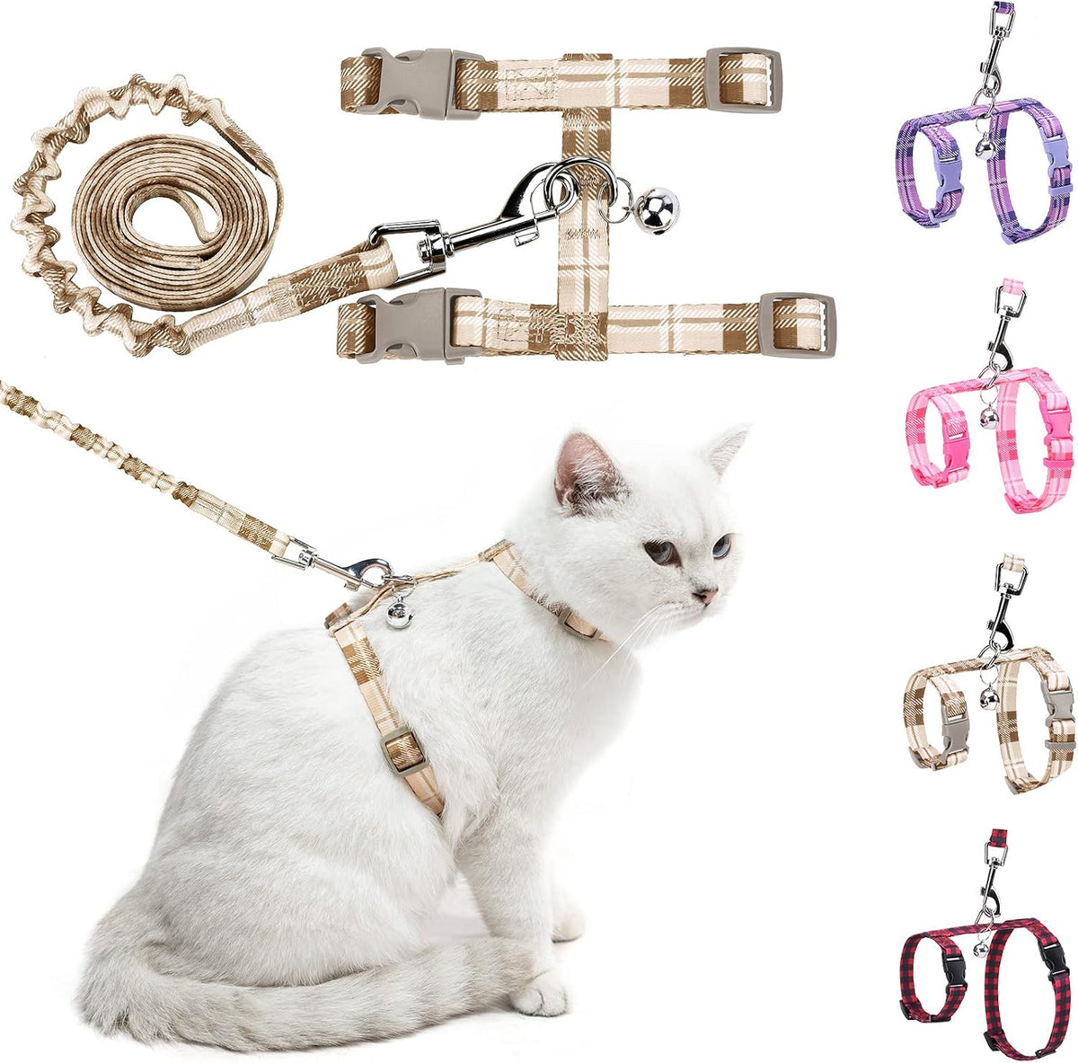 BEAUTYZOO Cat Harness and Leash Set, Escape Proof for Walking Travel, Khaki