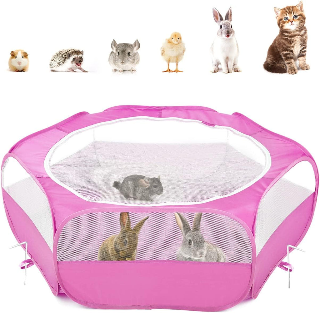 Pawaboo Small Animal Playpen, Waterproof Portable Pet Cage Tent, Rose Red
