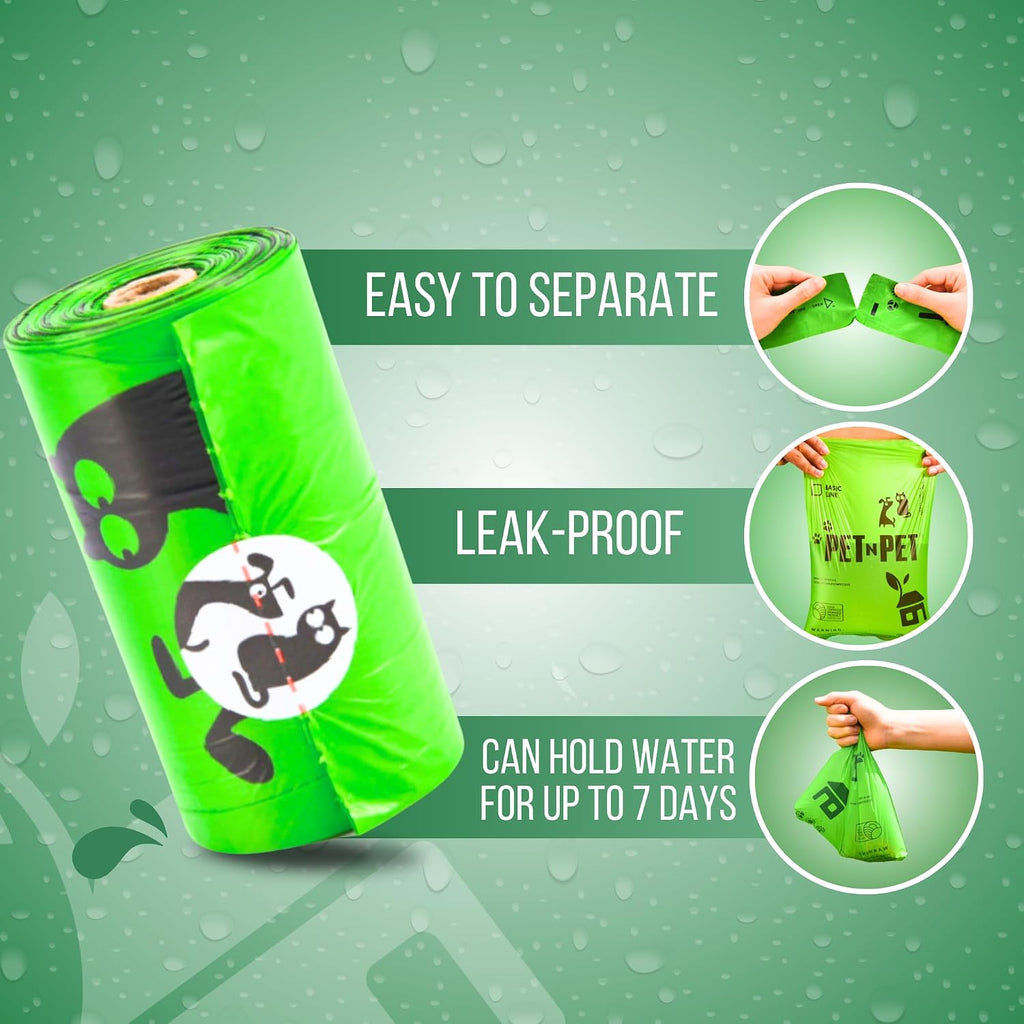 Pet N Pet Dog Poop Bags Rolls, 540 Count, Plant Based, Unscented, Green | 41%, 59% PE, Extra Thick, 9 x 13, Waste, Supplies, Leak-Proof, Tear-Resistant, Easy-Tear Design, Durable, dog waste bags