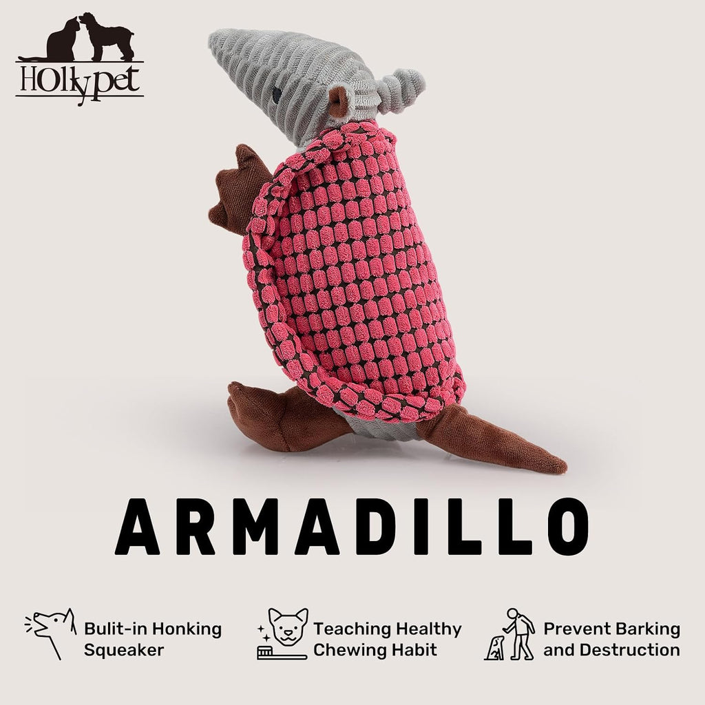 Hollypet Armadillo Squeaky Dog Toys for Medium Large Dogs, 10" | plush stuffed large dog squeak animal toy with unique grunt squeaker textured fabric for teeth cleaning toys