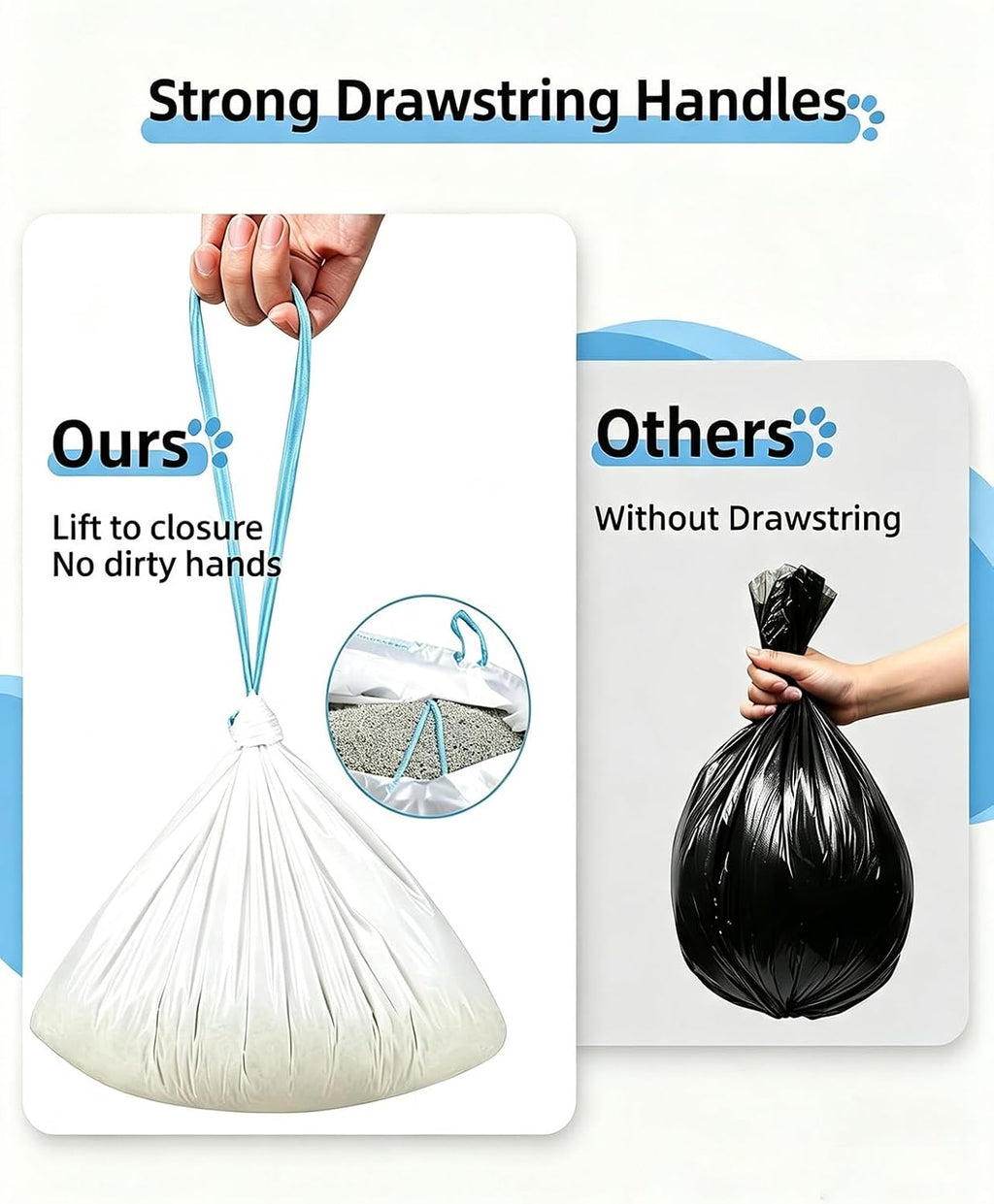 60 Count Drawstring Cat Litter Bags Compatible with MW-SC01/SC02/SC09/LR01