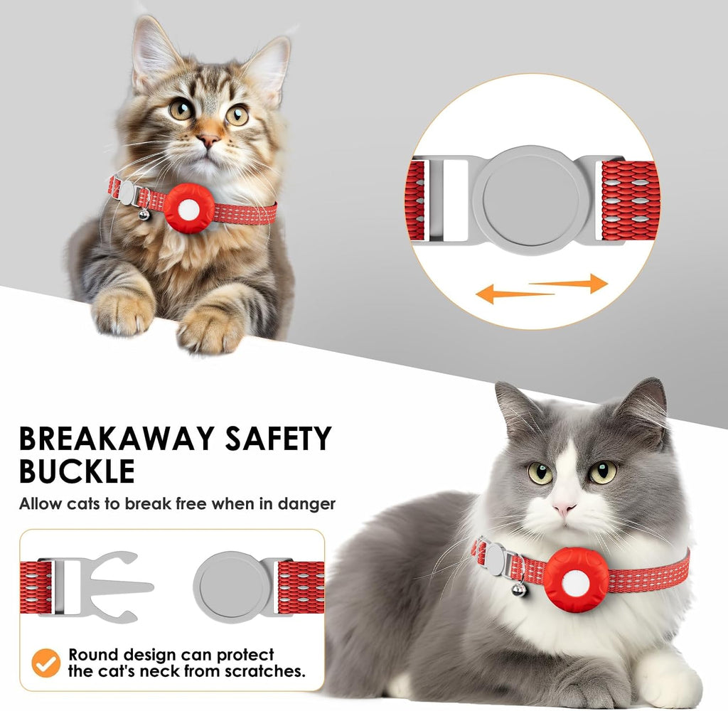 Cat Tracker, MINI Pet Tracker for Cats, Cat GPS Tracker Compatible with Apple Find My App(Only iOS), Real-Time Tracking, Precise Positioning,No Monthly Fee,Long-Life Battery, Smart Alerts,Red