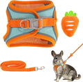 Bunny Harness and Leash Set Double Buckle | Soft Rabbit Harnesses with Carrot | Adjustable Reflective Strips Jacket Escape-Proof Vest for Puppy Guinea Pigs Pet Ferret Walking(Green-Orange -S)