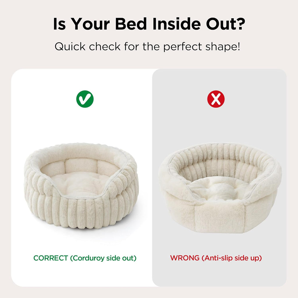 Bedsure ComfyFleece® Washable Cute Large Cat Bed,Soft Round Puppy Bed,23in
