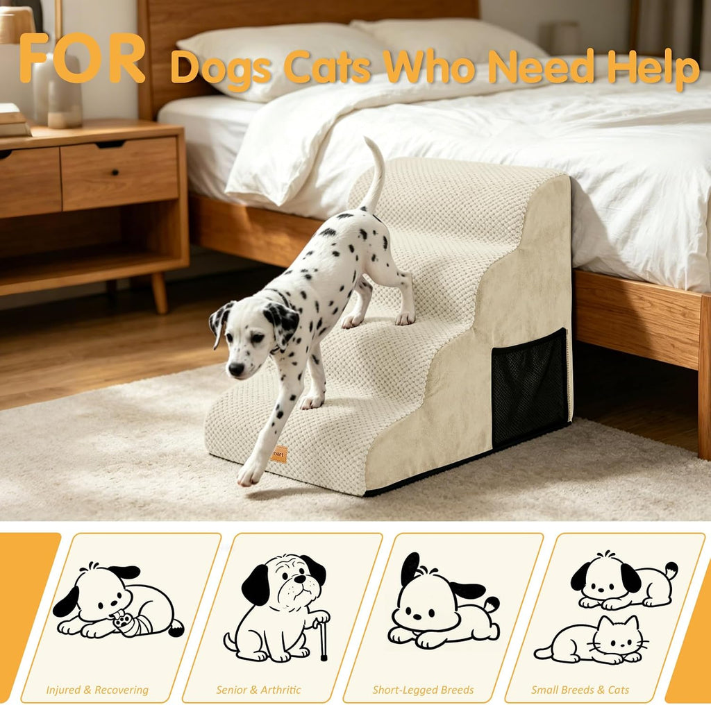 Topmart High Density Foam Dog Stairs 4 Tiers,Extra Wide Deep Pet Steps