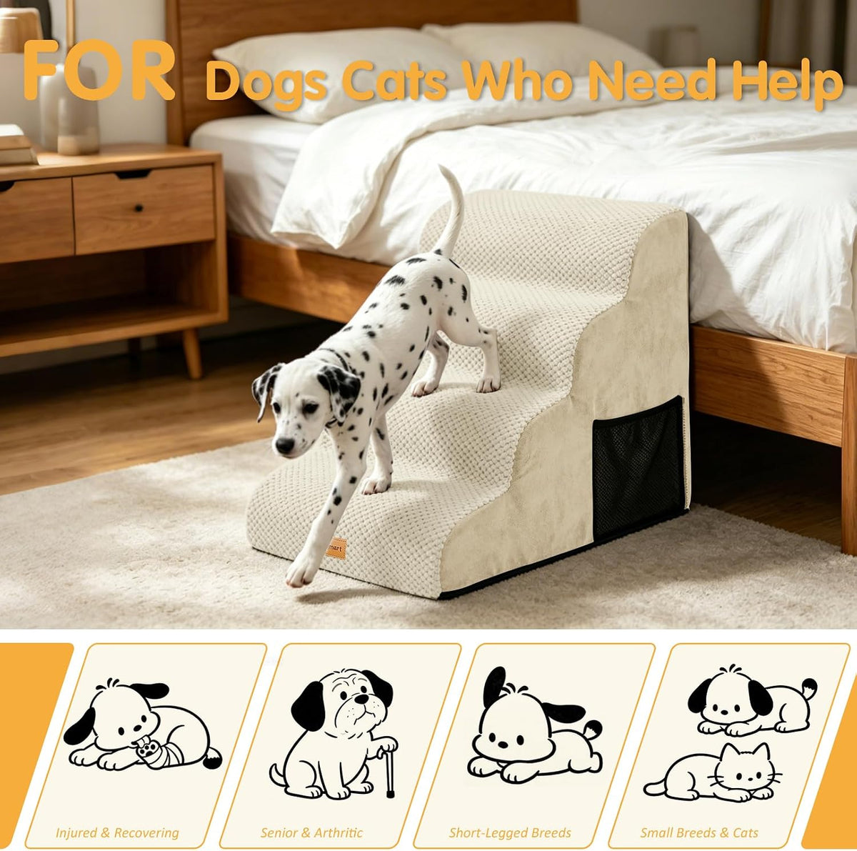 Topmart High Density Foam Dog Stairs 4 Tiers,Extra Wide Deep Pet Steps