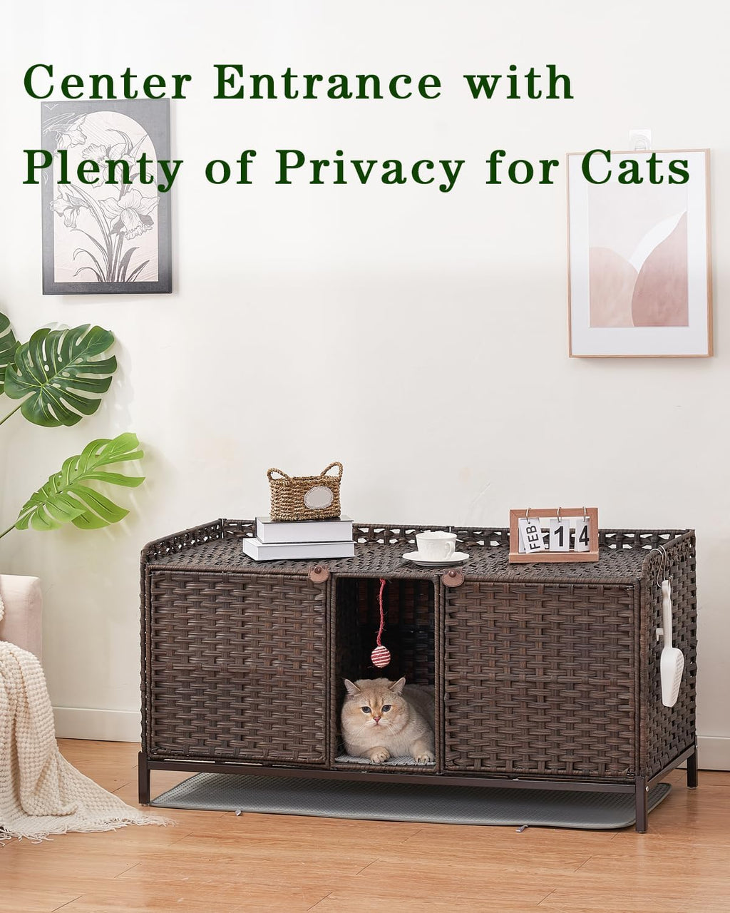 SETVSON Cat Litter Box Enclosure for 2 Cats, Litter Box Furniture, Brown | Beautiful Decorative Furniture Look, Sturdy Iron Frame, 3.2" Heightened Feet, Double Mats, S-Hooks Included, Double Doors