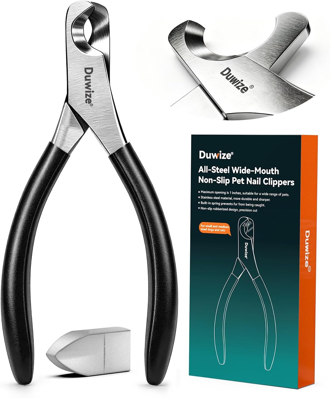 Dog Nail Clippers - All-Steel Material, Large Opening, New Non-Slip Rubberized Handle, Built-in Spring, No Fur Pinch, Professional Pet Nail Trimmers for Small to Medium Dogs and Cats (Black)