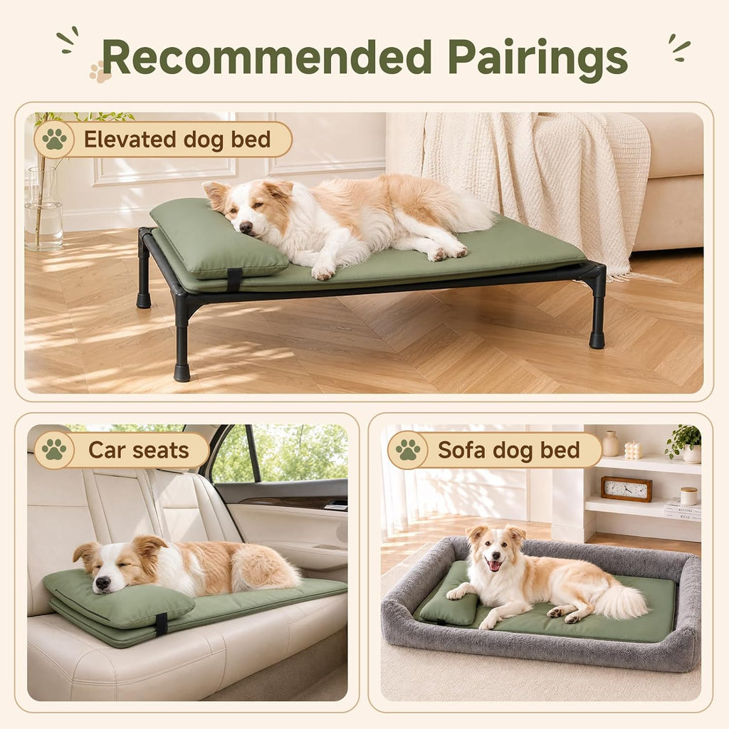 Waterproof Dog Crate Pad with Pillow, XL Large Dog Bed for Crate, Green
