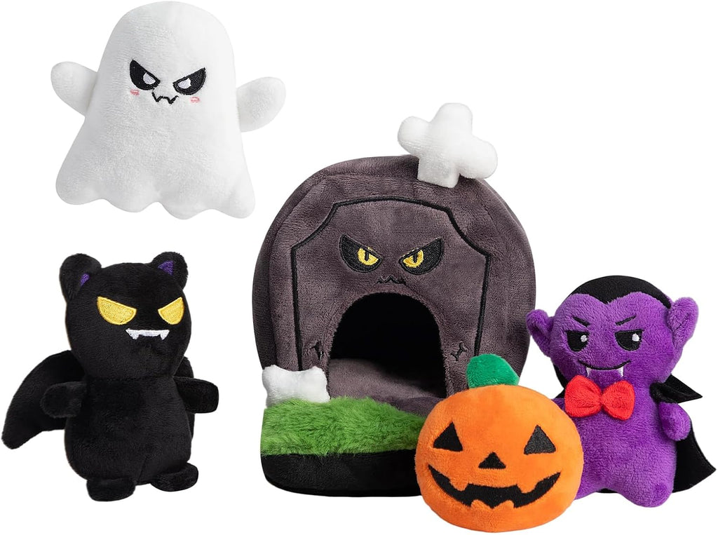 Hollypet Squeaky Hide and Seek Dog Toys for Small and Medium Dogs, Grave | Interactive Plush Stuffed Dog Squeak Toys for Small Medium Sized Dogs and Non-Aggressive Chewers, Puppy Teeth Clean Chew Toys