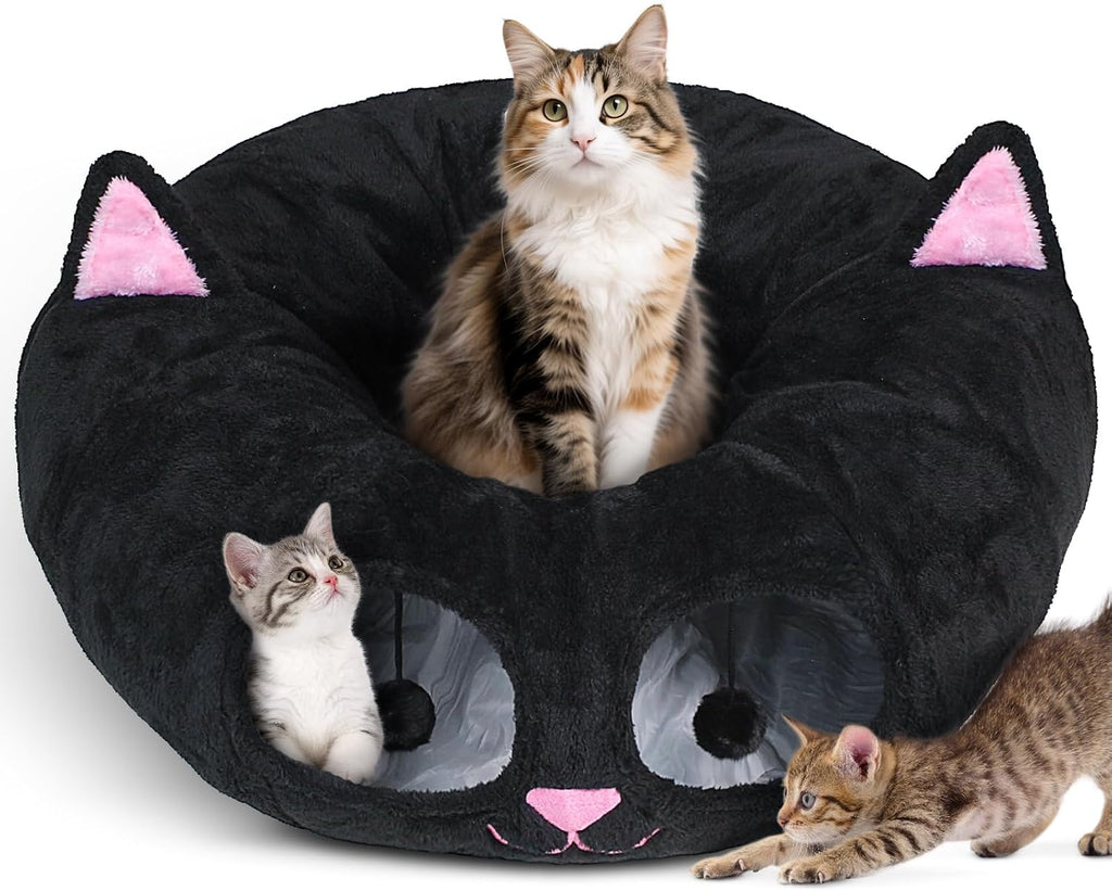 Baseola Fuzzy Cat Tunnel Bed for Indoor Cats, 2-in-1 Interactive Cat Toys