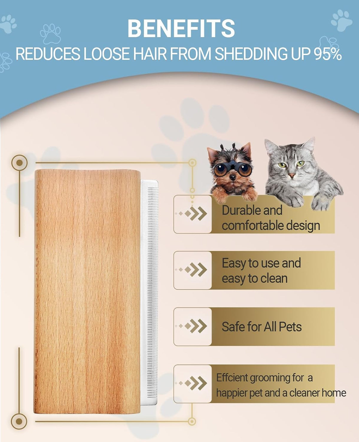 Dog Brush for Shedding | Pet Hair Removal Tool, Cat Grooming Supplies, Deshedding Dog Brush | Combs for cleaning and grooming short and long hair (L (5.3 Inch))