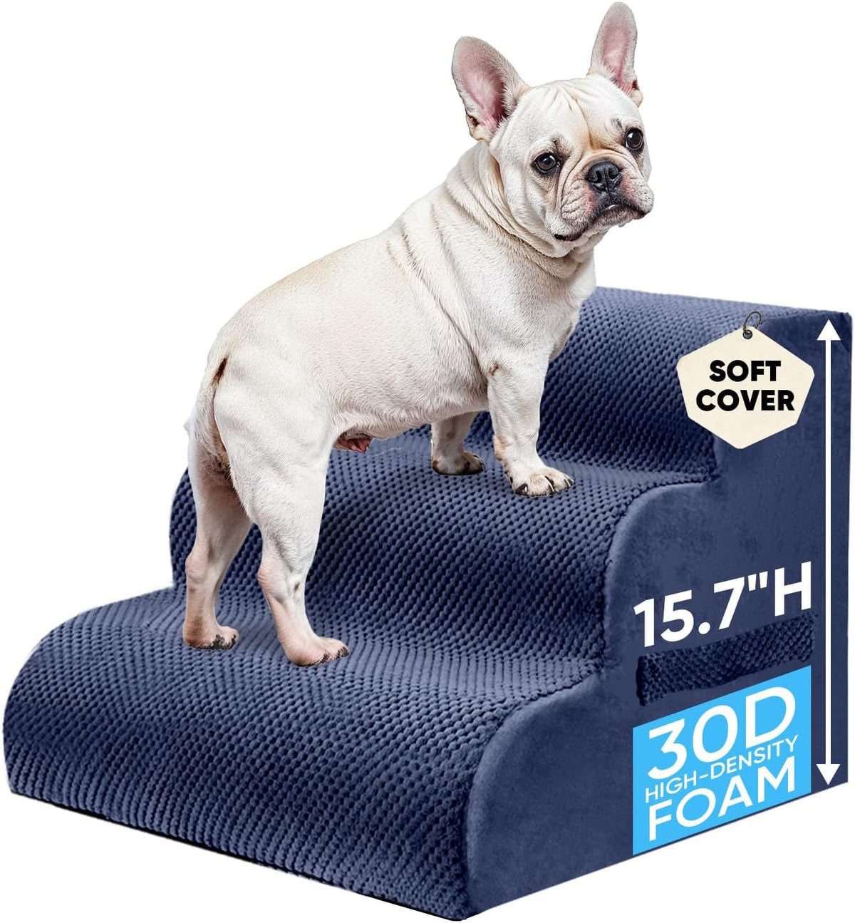 PAWSCRAT 3-Step Pet Stairs for High Beds & Sofas, 15.7''H Dog Stairs, Blue