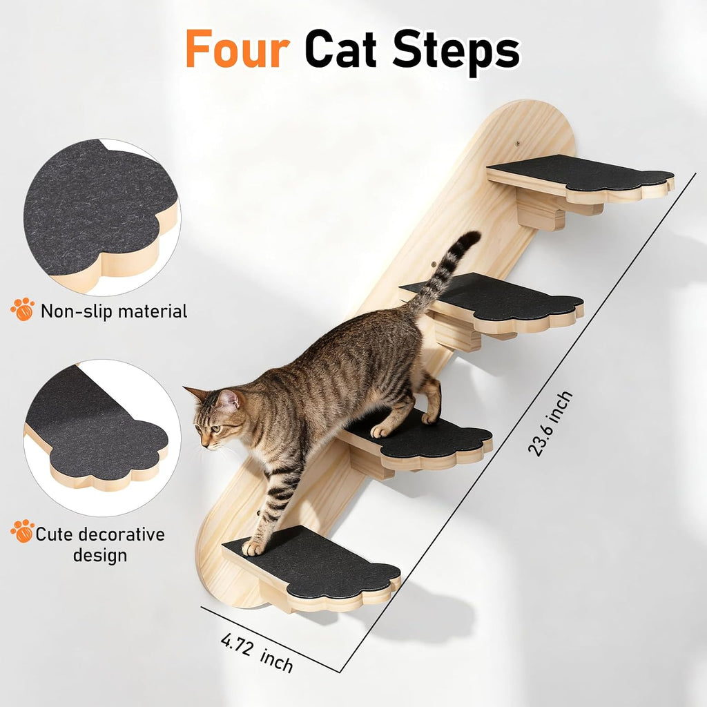 XiaZ Cat Wall Hammock Mounted Bed with 4 Climbing Steps, Modern Cats Shelves and Perches up to 30lbs, Wooden Kitten Wall Furniture for Indoor Sleeping, Playing, Climbing and Lounging (Hammock)