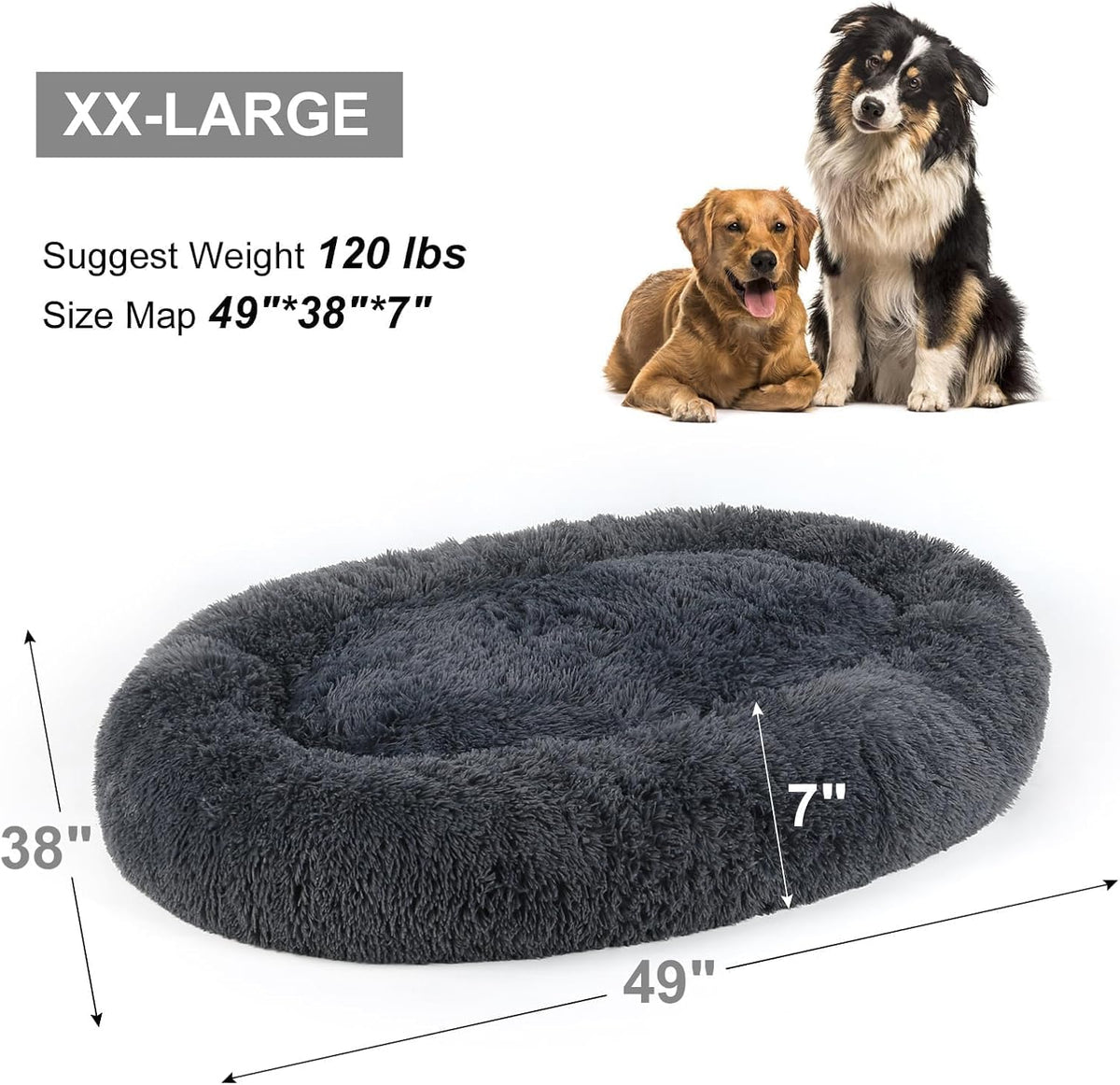 Calming Dog Beds XXLarge Sized Dog Donut Washable Bed 49inchs, Dgrey