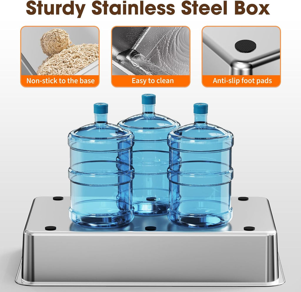 XXXL Stainless Steel Cat Litter Box with Lid – 28"×20"×17", Grey