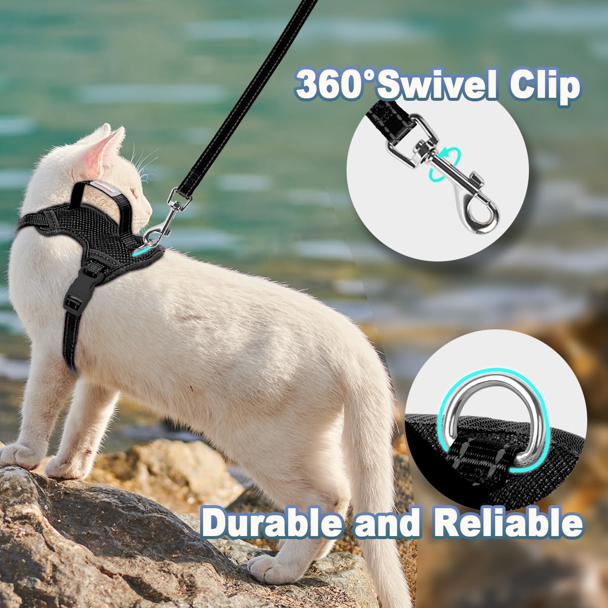 Cat Harness and Leash Set Escape Proof for Kitten Walking, Soft Adjustable Top Handle Vest Harnesses for Cats, Easy Control Breathable Reflective Small Medium Large, Black, M
